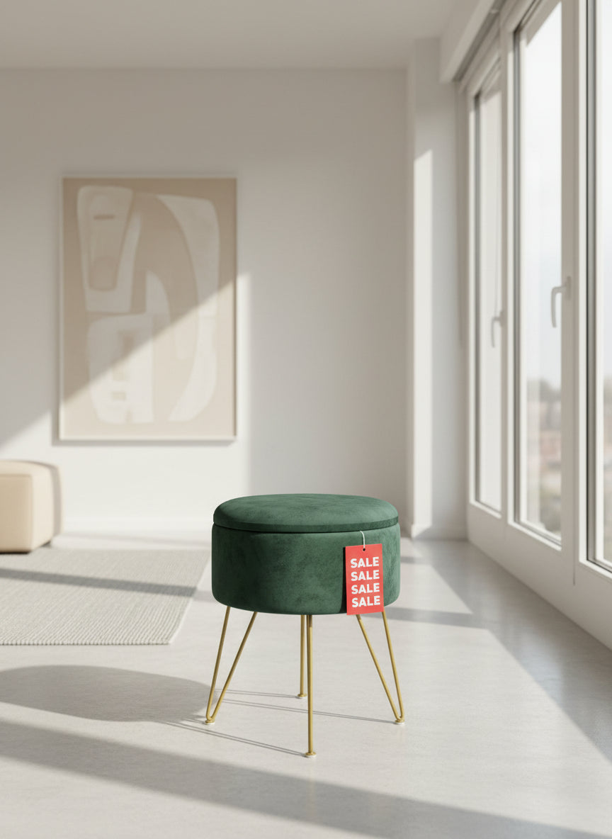 BABIAN Green Velvet Storage Ottoman
